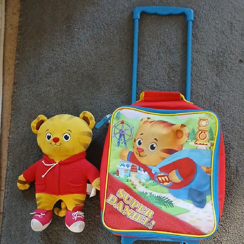 Super Daniel Tiger Rolling Suitcase & Talking DANIEL TIGER pre-owned